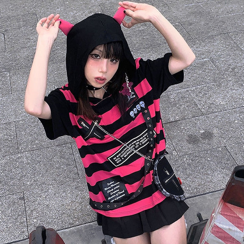 Striped Devil Ears Hoodie