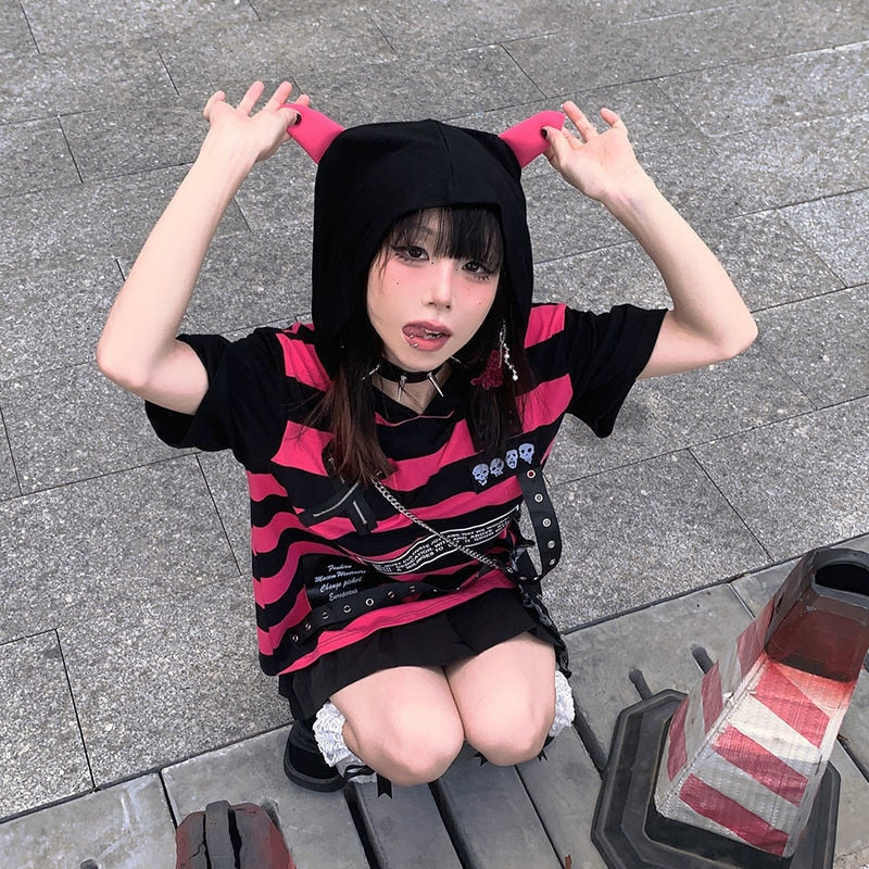 Striped Devil Ears Hoodie