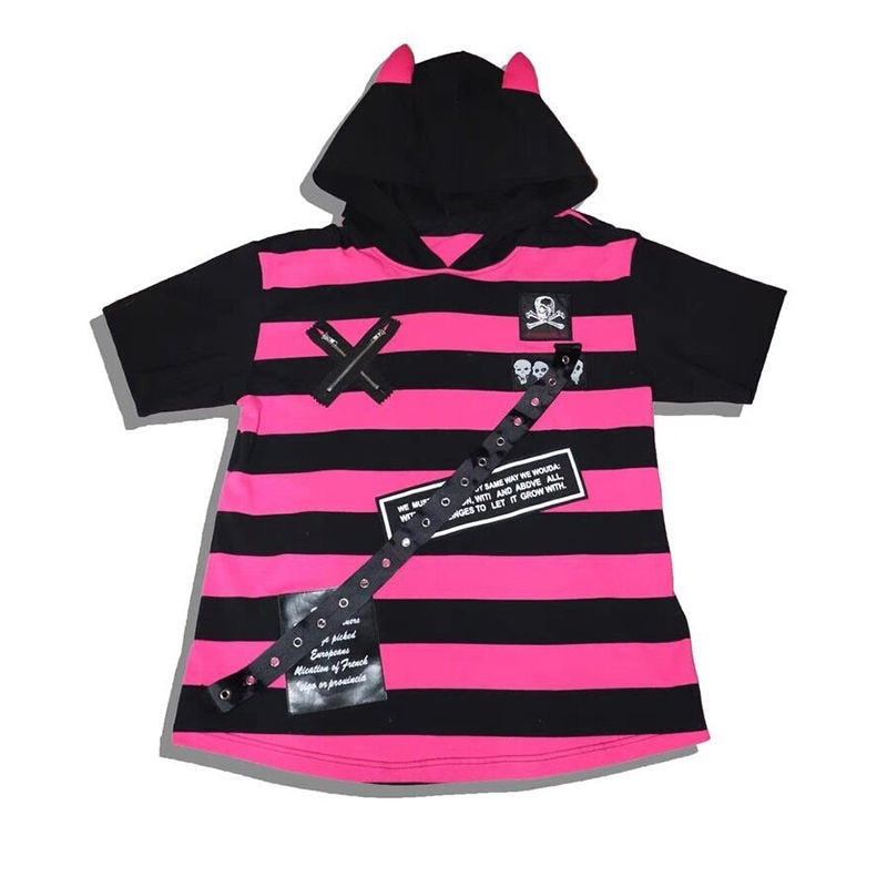 Striped Devil Ears Hoodie